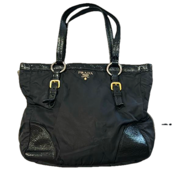 PRADA BLACK TESUTO NYLON/ PATENT LEATHER Handbag - Picture 1 of 12